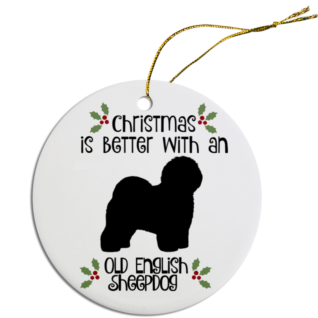 Breed Specific Round Christmas Ornament Old English Sheepdog